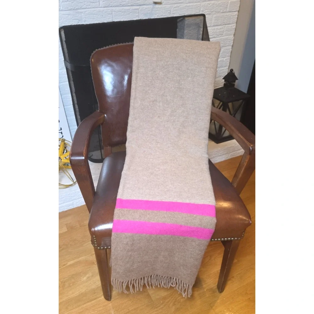 Alicia Adams Alpaca Throw Camel Hot Pink Stripe Fringe Equestrian Peru 51x63